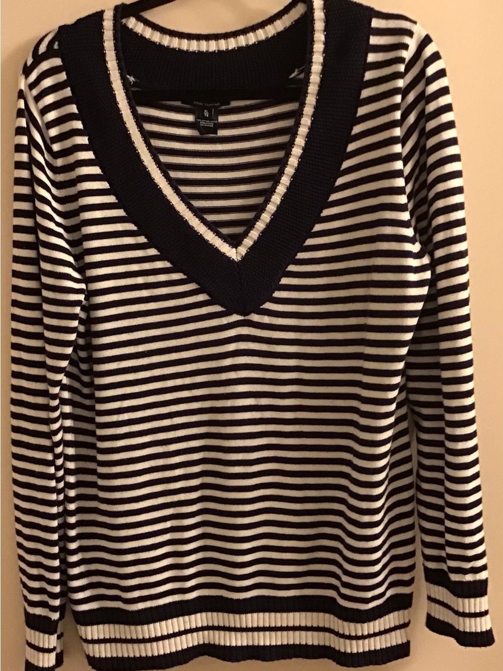 Striped V-Neck Sweater in Black and White